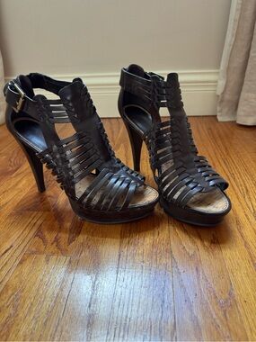 Marc Fisher Dark Brown Strappy Cage High Heel Sandals